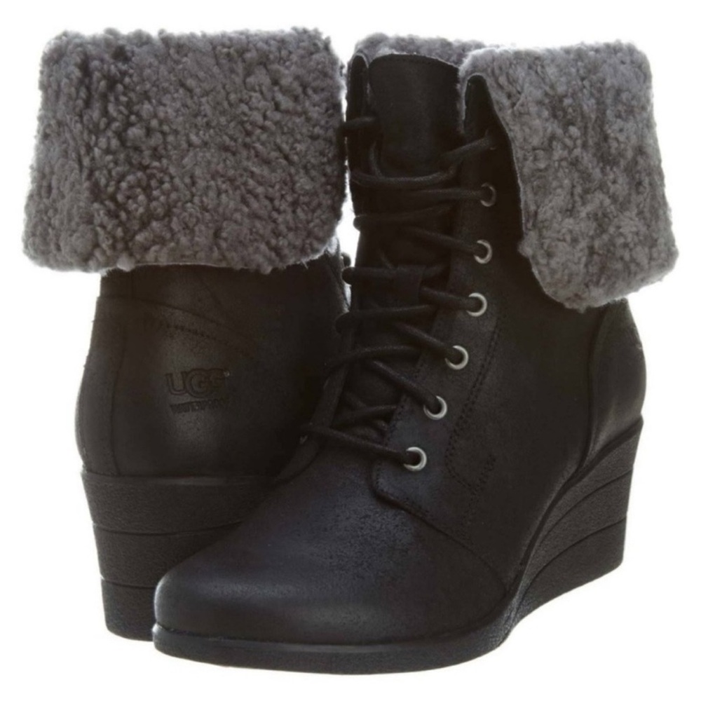 UGG Zea Waterproof Leather Wedge Boots Size 8